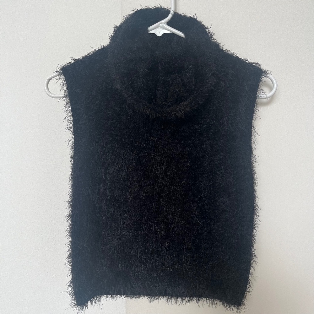 Fuzzy Black Cowl Neck Tank Top